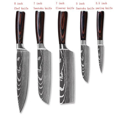 3/4/5/6/8/9Pcs/set Stainless Steel Damascus Pattern Chef Knives Set Kitchen Knife Set Butcher Boning Knife Vegetable Knives - Wowza