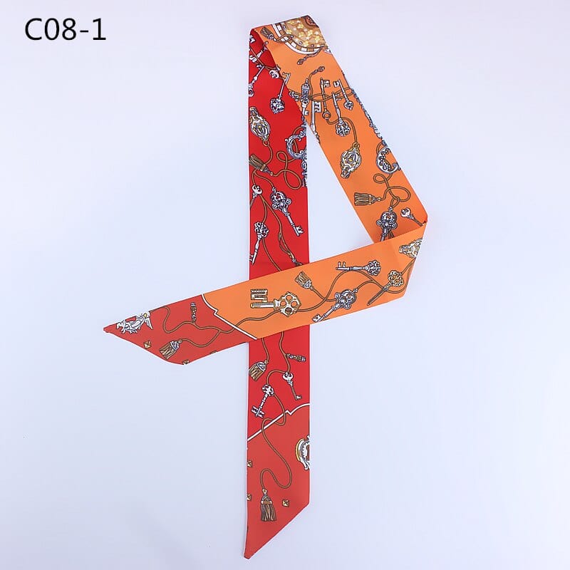 Silk Scarf For Women Letter chain Printed Handle Bag Ribbons Brand Fashion Head Scarf Small Long Skinny Scarves