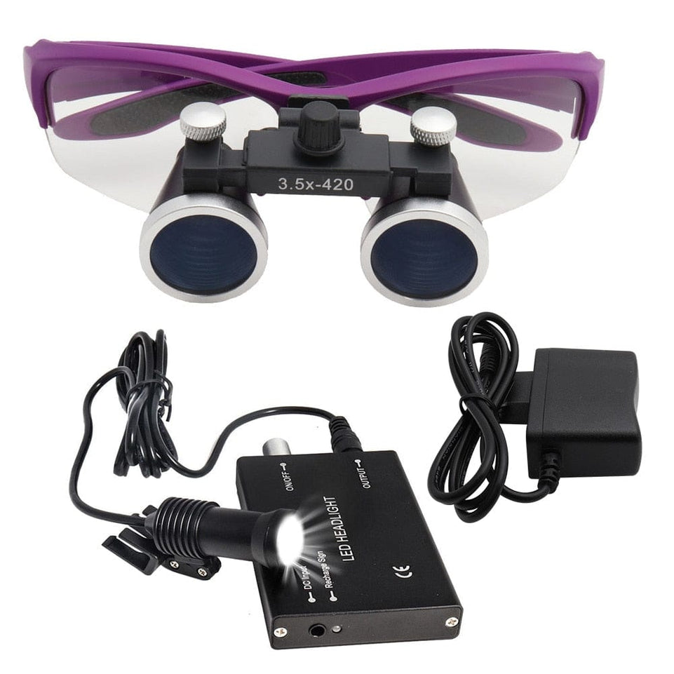 Dental Loupes Magnifier Lab Medical Magnification Binocular 2.5/3.5x420 Headlight Headlamp 5W Cloth Case