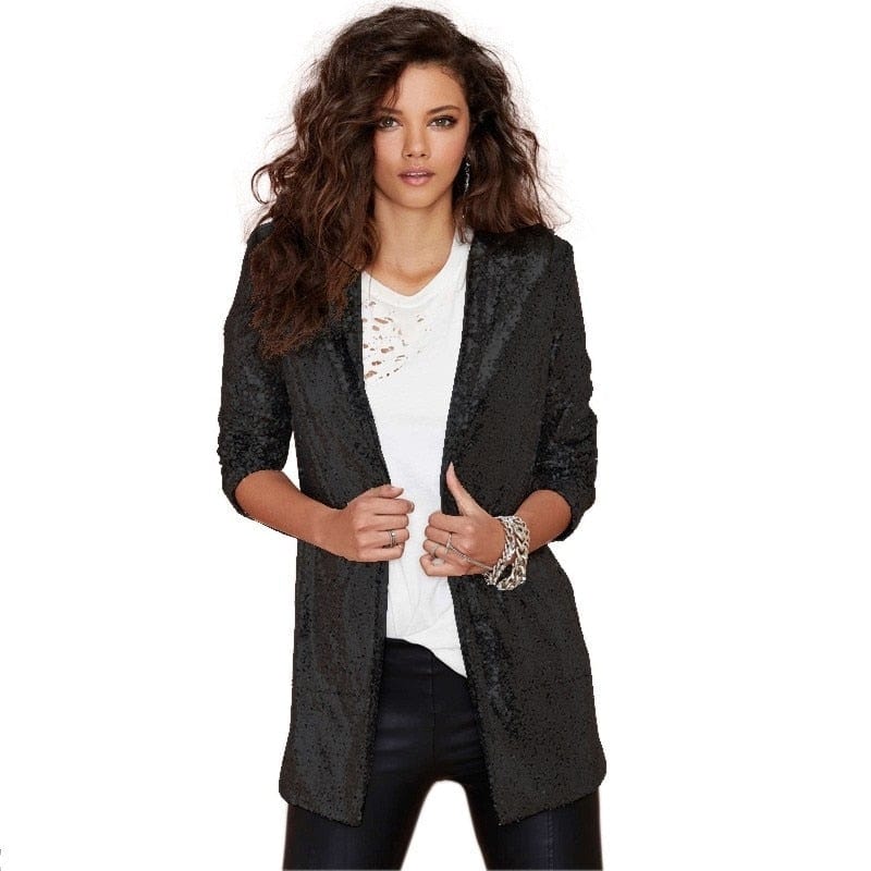 Autumn Women Sequin Blazers Jackets Gold Bling Silver Black Long Sleeve Elegant Suit Coats Night Club Glitter Shiny Punk Outwear