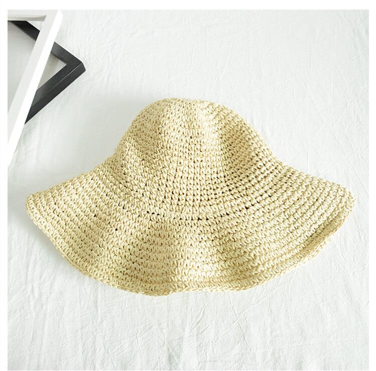 Simple Girl Raffia Sun Hat Wide Brim Floppy Summer Hats For Women Beach Panama Straw Dome Bucket Hat Femme Shade Hat