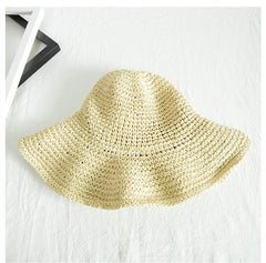 Simple Girl Raffia Sun Hat Wide Brim Floppy Summer Hats For Women Beach Panama Straw Dome Bucket Hat Femme Shade Hat