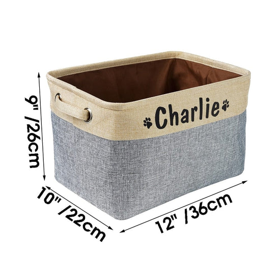 Personalized Pet Dog Toy Storage Basket Dog Canvas Bag Foldable Pet Toys Linen Storage Box Bins Dog Accessories Pet Supplies - Wowza