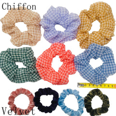 Scrunchies Set Hair Accessories Velvet Chiffon ties band Sequins organza Ponytail Holder Headwear No Crease Leopard Solid  10pcs