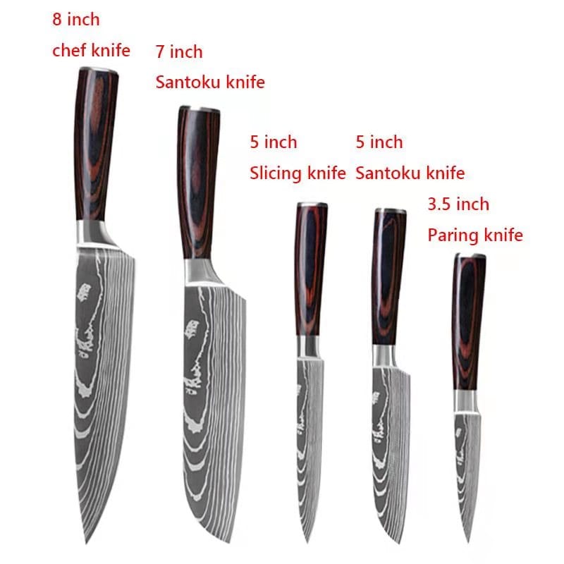 3/4/5/6/8/9Pcs/set Stainless Steel Damascus Pattern Chef Knives Set Kitchen Knife Set Butcher Boning Knife Vegetable Knives - Wowza