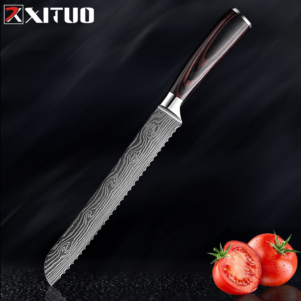 XITUO Chef Bread Eviscerate Sliced Fruit Chinese Japanese Kitchen Knife Sharp Utility santoku Complete Damascus Pattern Cooking - Wowza