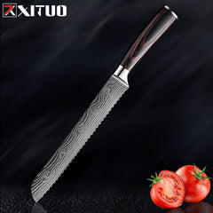 XITUO Chef Bread Eviscerate Sliced Fruit Chinese Japanese Kitchen Knife Sharp Utility santoku Complete Damascus Pattern Cooking - Wowza