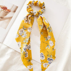 DIY Solid/Floral Print Bow Satin Long Ribbon Ponytail Scarf Hair Tie Scrunchies Women Girls Elastic Hair Bands Hair Accessories