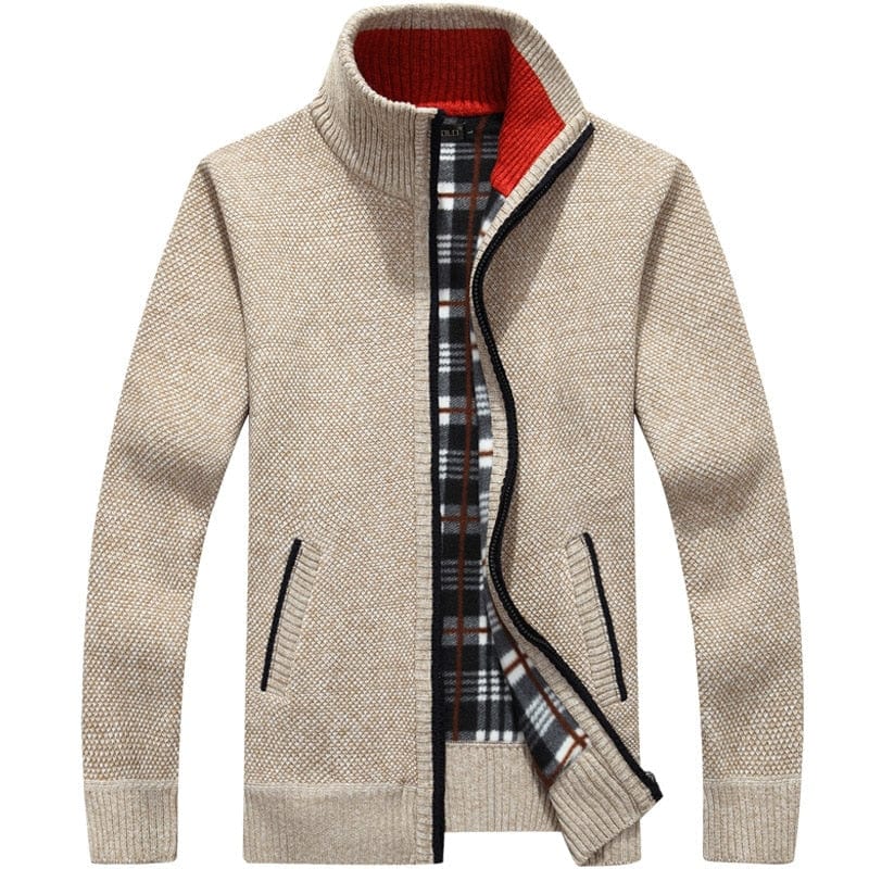 2023 Autumn Winter Men's Sweater Coat Faux Fur Wool Sweater Jackets Men Zipper Knitted Thick Coat Warm Casual Knitwear Cardigan