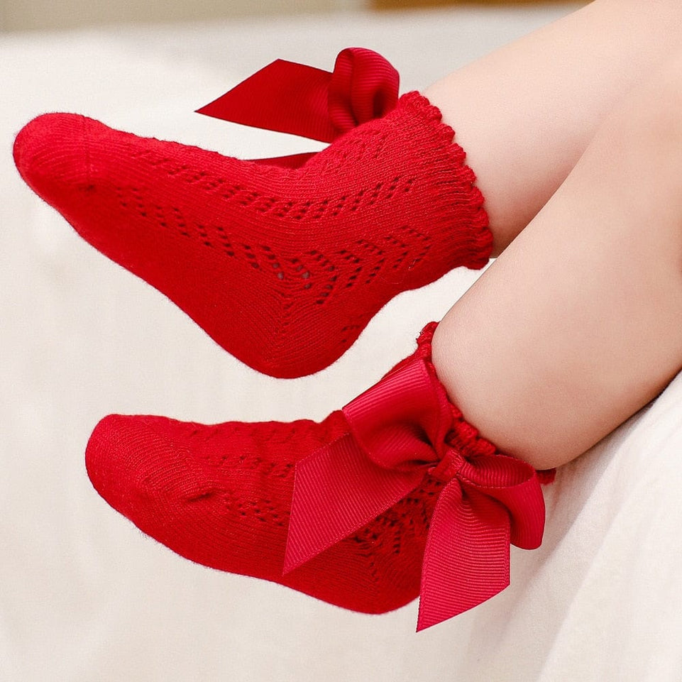 Summer Baby Girls Socks Toddlers Bow Long Sock Kids Knee High Soft Cotton Mesh Spanish Style Children 0-5 Years Breathable Socks