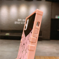 Luxury Square Mirror Pink Phone Case For iPhone 13 12 11 Pro XS Max XR X 10 7 8 Plus Hot Fashion Ring Holder Stand Cover Coque