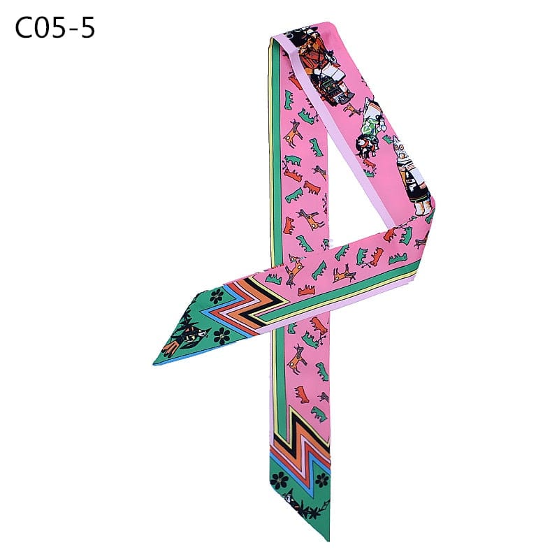 Silk Scarf For Women Letter chain Printed Handle Bag Ribbons Brand Fashion Head Scarf Small Long Skinny Scarves