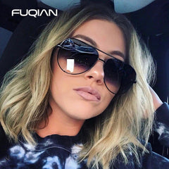 FUQIAN New Classic Metal Aviation Sunglasses Women Fashion Alloy Pilot Sun Glasses Men Gradient Lens Driving Shades Ladies UV400