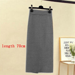 Mid-long Knitted Half-length Skirt Women's High waist One-step Skirt Autumn And Winter Hip Skirt Open-forked Elegant Skirts