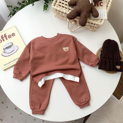 Toddler Outfits Baby Boy Tracksuit Cute Bear Head Embroidery Sweatshirt And Pants 2pcs Sport Suit Fashion Kids Girls Clothes Set