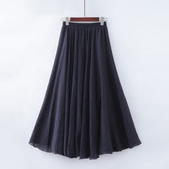 High Quality Cotton Linen Maxi Skirt Womens Casual Elastic High Waist Pleated A-Line Beach Skirts Boho Saia Feminina Faldas Jupe