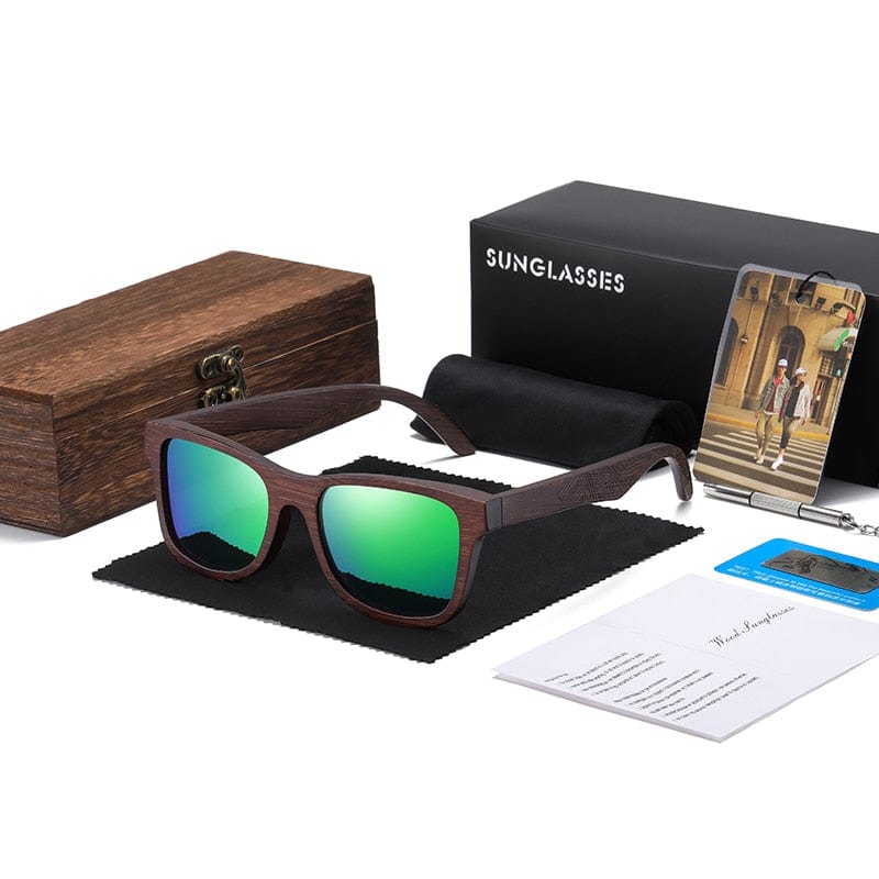 GM Natural Bamboo Wooden Sunglasses Handmade Polarized Glasses Mirror Coating Lenses Eyewear With Gift Box