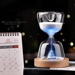 Luminous Remote Control Glass Hourglass 15 Minutes Time Timer Free Customized Laser Lettering Wood Bottom Night Light Sandglass