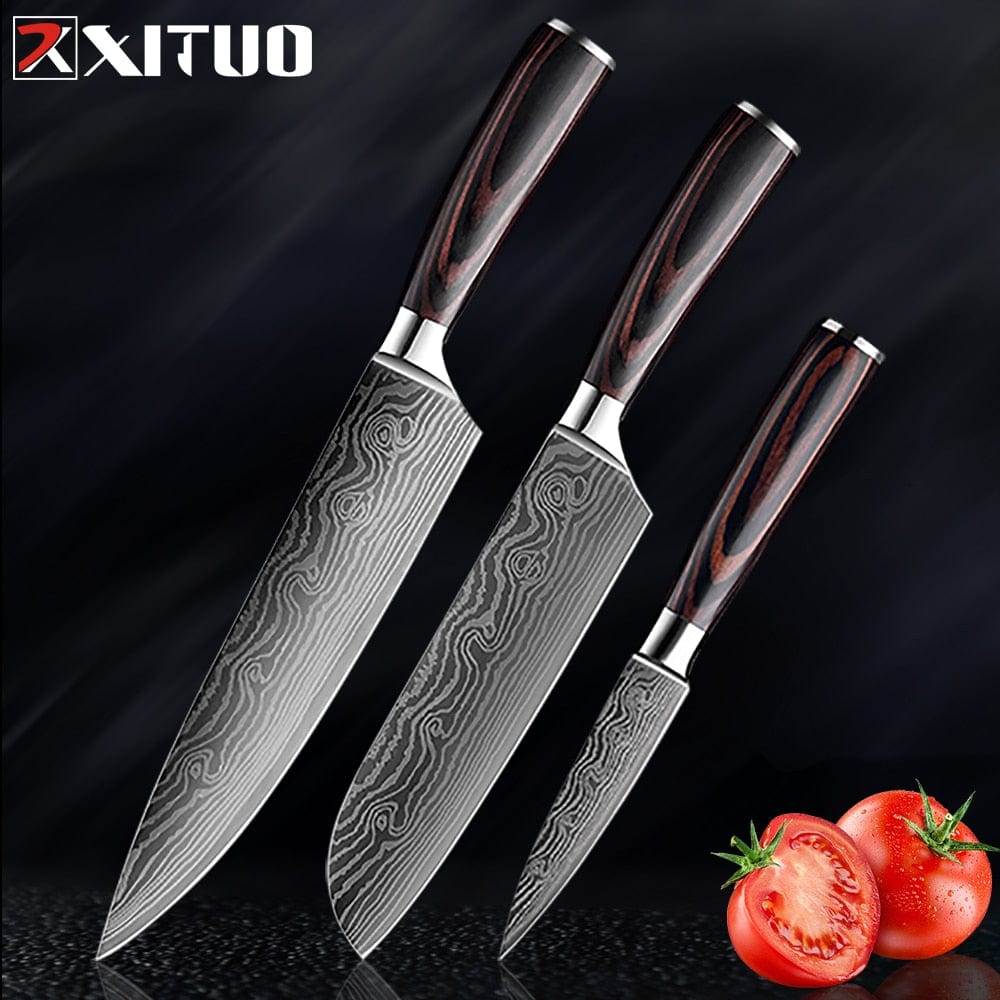 XITUO Chef Bread Eviscerate Sliced Fruit Chinese Japanese Kitchen Knife Sharp Utility santoku Complete Damascus Pattern Cooking - Wowza