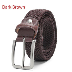 Belt Elastic For Men Leather Top Tip Male Military Tactical Strap Canvas Stretch Braided Waist Belts 1-3/8" Wide