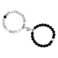 2pcs/set Natural Stone Beads Bracelet for Lovers Heart Magnet Attraction Couple Distance Bracelets Friends Jewelry Gift Bangles