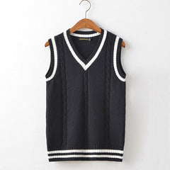 Sweater Vest Men Autumn Winter Plus Velvet V-neck Striped Big Size 5XL Oversize Mens Couples Preppy Style Students Vests Ulzzang