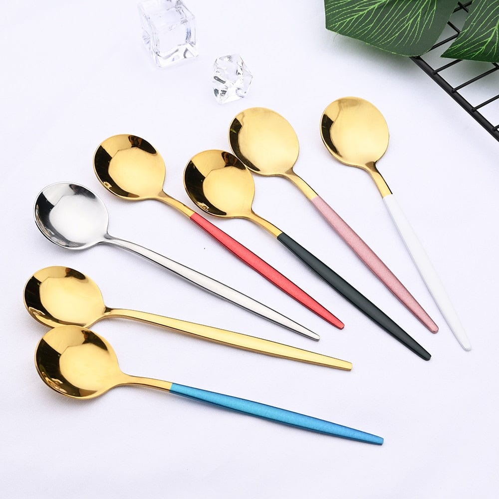 24Pcs Mirror Gold Dinnerware Cutlery Set Stainless Steel Tableware Set Knife Fork Coffee Spoon Party Flatware Silverware Set - Wowza