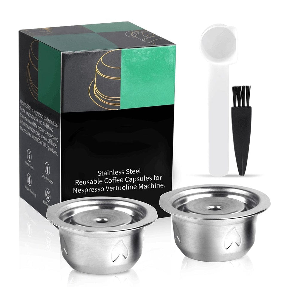 2 IN 1Reusable Vertuo Coffee Capsule Steel Stainless Metal for Nespresso Vertuoline Plus Machine Cream Coffee Filter - Wowza