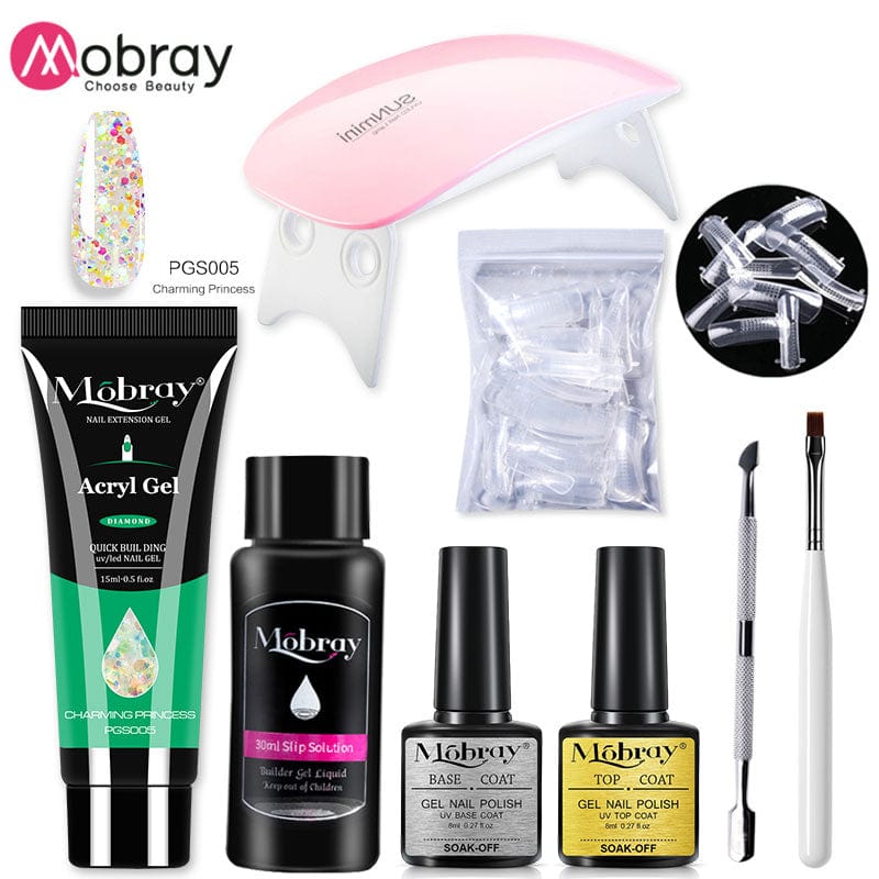 Mobray Poy UV Gel With UV LED Lamp Manicure Set Poly Nail Gel Polish Kit Nail Art Tools For Manicure Need Base Top Coat Nail Kit