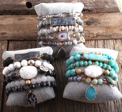 RH New Designer Boho Beaded Bracelet Set Natural Stone & Druzy 5pc Bracelets Bangles Set For Fashion Jewelry