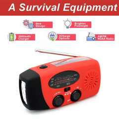 Solar Radio FM AM WB NOAA Weather Radio 2000mAh USB Charging Emergency LED Flashlight Power Ban