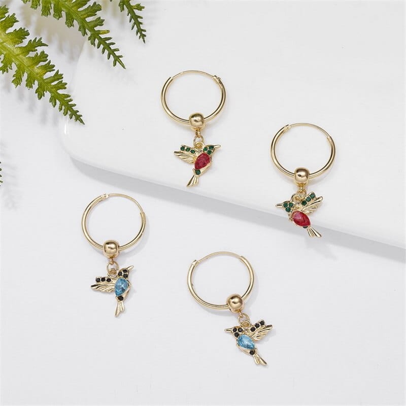 Exquisite Bird-shaped Hummingbird Hoop Pendant Crystal Pendant Earrings Tassel Bird Earrings for Women's Wedding Jewelry