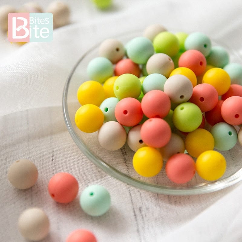 60pcs 12mm Baby Teether Silicone Beads Diy Pacifier Chain Bracelet Bpa Free Chewable Round Silicone Bead Accessories For Newborn