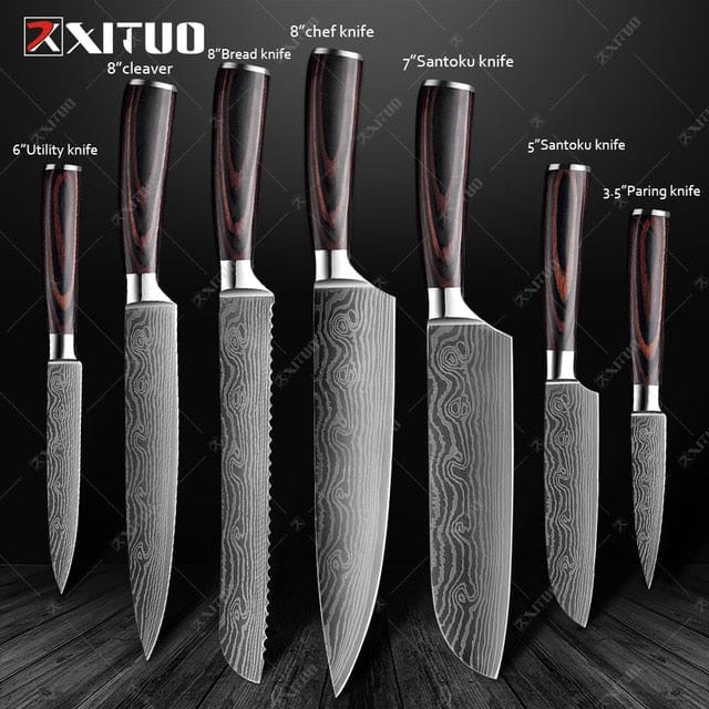 XITUO Chef Bread Eviscerate Sliced Fruit Chinese Japanese Kitchen Knife Sharp Utility santoku Complete Damascus Pattern Cooking - Wowza