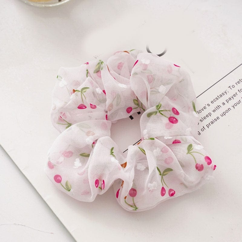 Sweet Embroidery Flowers Mesh Scrunchies Women Romantic Pink Blue Hair Rope Transparent Tulle Organza Hair Ties Hair Accessories