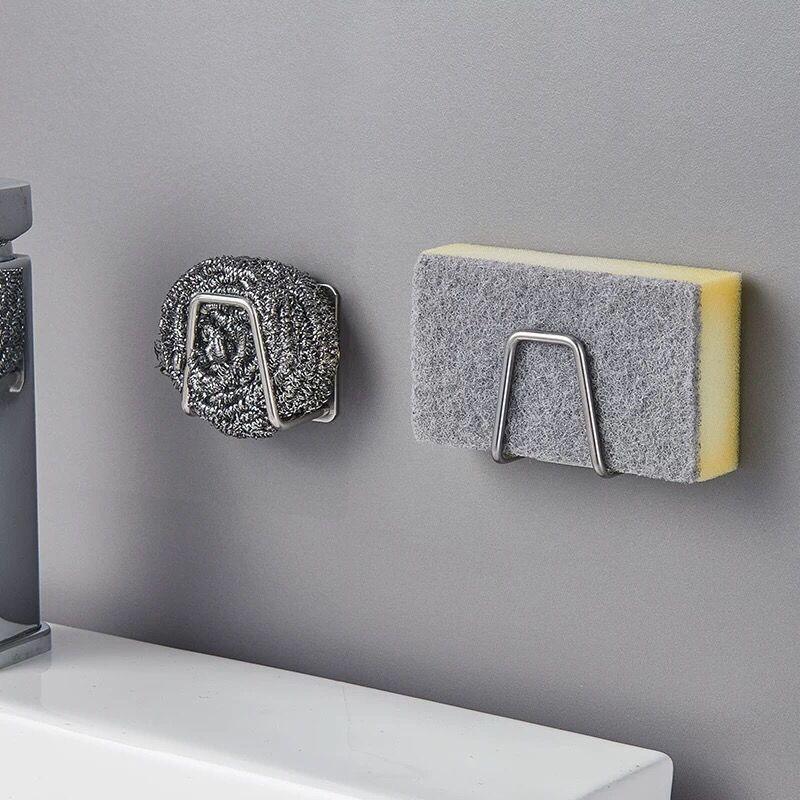 Kitchen Stainless Steel Sink Sponges Holder Self Adhesive Drain Drying Rack Kitchen Wall Hooks Accessories Storage Organizer - Wowza