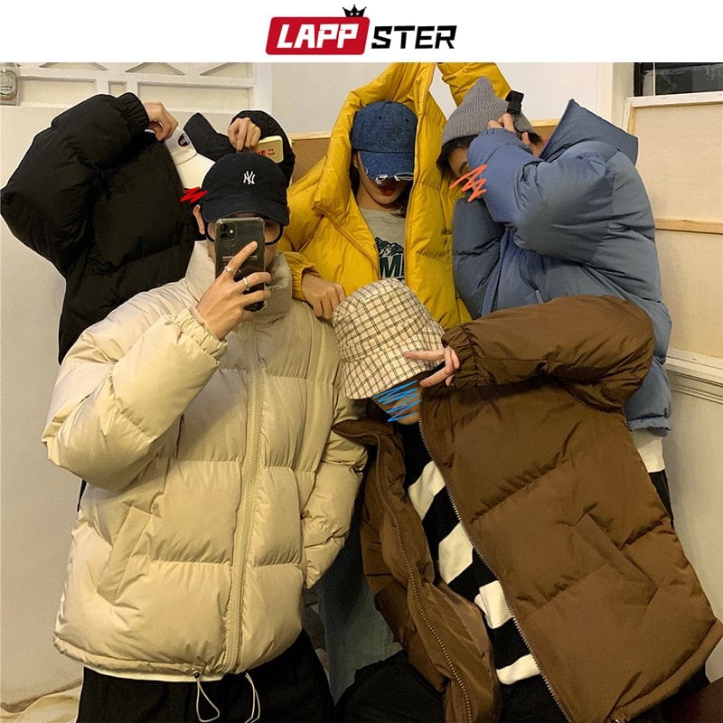 LAPPSTER Men Harajuku Colorful Bubble Coat Winter Jacket 2023 Mens Streetwear Hip Hop Parka Korean Black Clothes Puffer Jackets