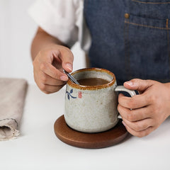 Vintage Coffee Mug Unique Japanese Retro Style Ceramic Cups, 380ml Kiln Change Clay Breakfast Cup Creative Gift for Friends - Wowza