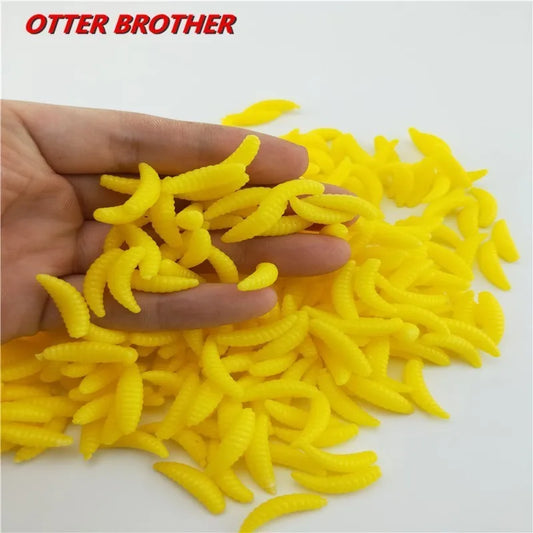 Silicone Bait Maggot Grub Soft Fishing Lure 2cm 0.3g Artificial Bread Smell Worms Gear For Winter Glow Accessories