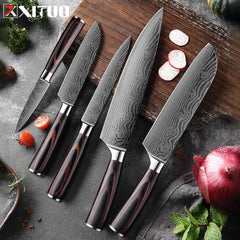 XITUO 1-5PCS set Chef Knife Japanese Stainless Steel Sanding Laser Pattern Knives Professional Sharp Blade Knife Cooking Tool - Wowza