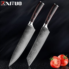 XITUO Chef Bread Eviscerate Sliced Fruit Chinese Japanese Kitchen Knife Sharp Utility santoku Complete Damascus Pattern Cooking - Wowza