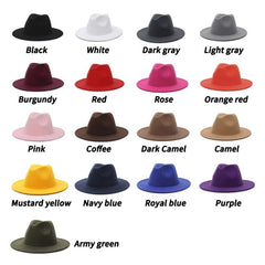 GEMVIE All-match Wide Brim Fedora Hat For Women Solid Color Wool Felt Hat For Men Autumn Winter Panama Black Yellow Jazz Cap