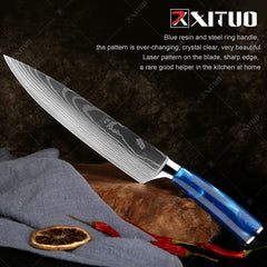 XITUO Kitchen Knife Set Japanese Chef Knives 7CR17 Stainless Steel Damascus Laser Slicing Santoku Cleaver 1-10pc Kitchen Knifes - Wowza