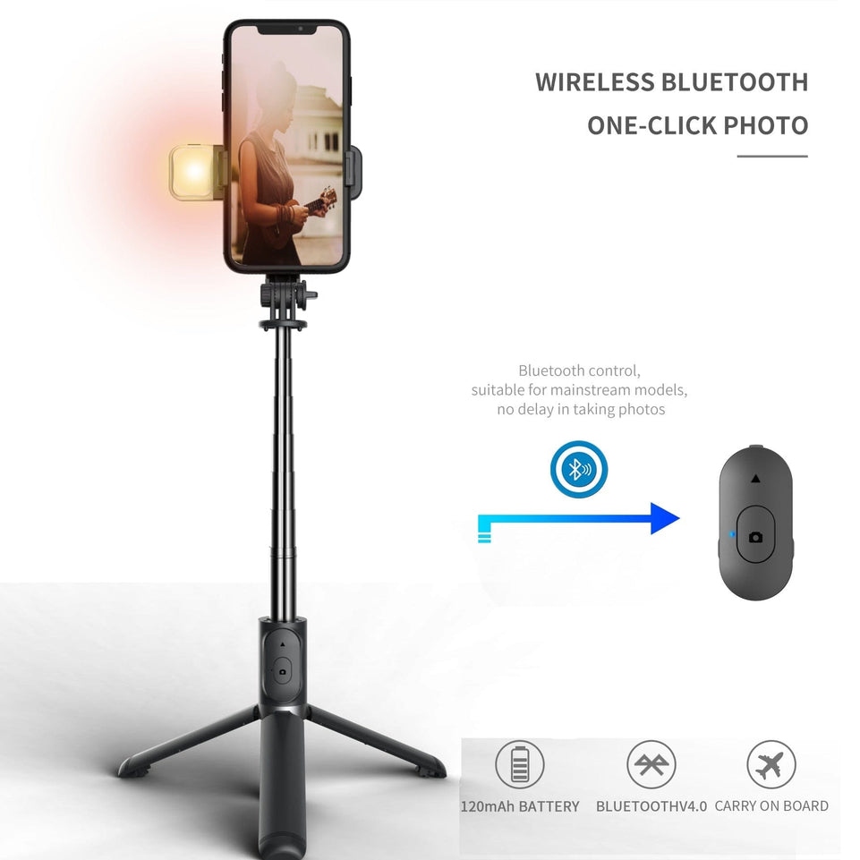 FANGTUOSI 2021 New Wireless selfie stick tripod Bluetooth Foldable Monopod With Led light remote shutter For iphone