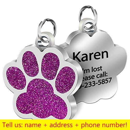 Personalized Dog Cat Tags Engraved Cat Dog Puppy Pet ID Name Collar Tag Pendant Pet Accessories Paw Glitter Pendant - Wowza