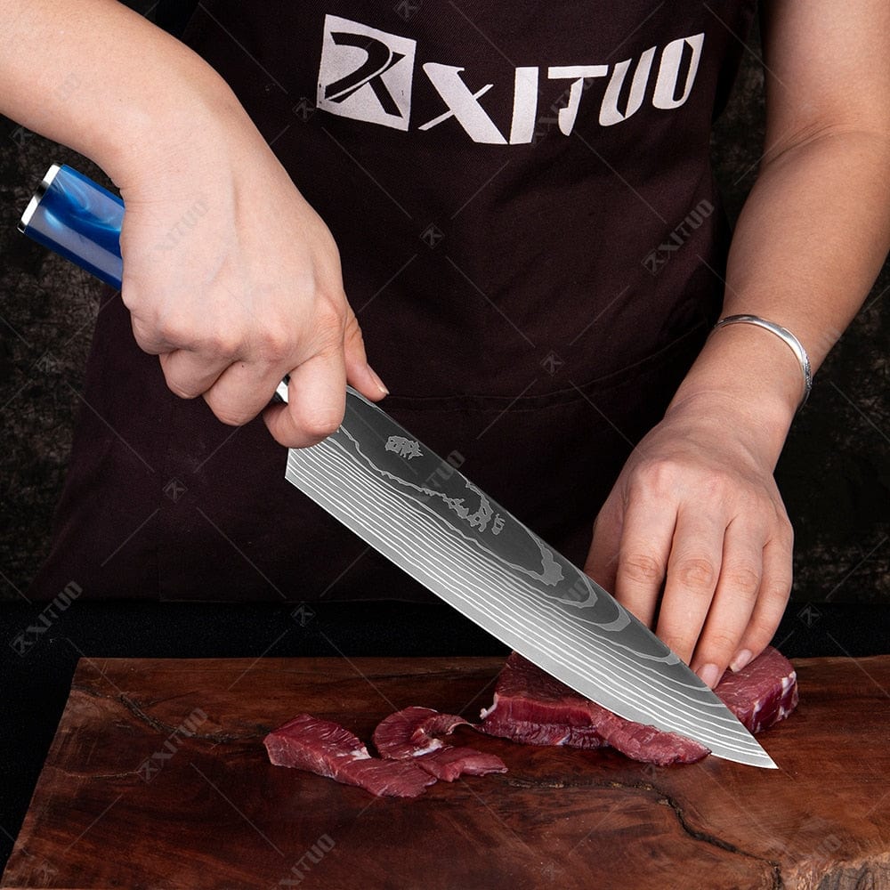 XITUO Kitchen Knife Set Japanese Chef Knives 7CR17 Stainless Steel Damascus Laser Slicing Santoku Cleaver 1-10pc Kitchen Knifes - Wowza