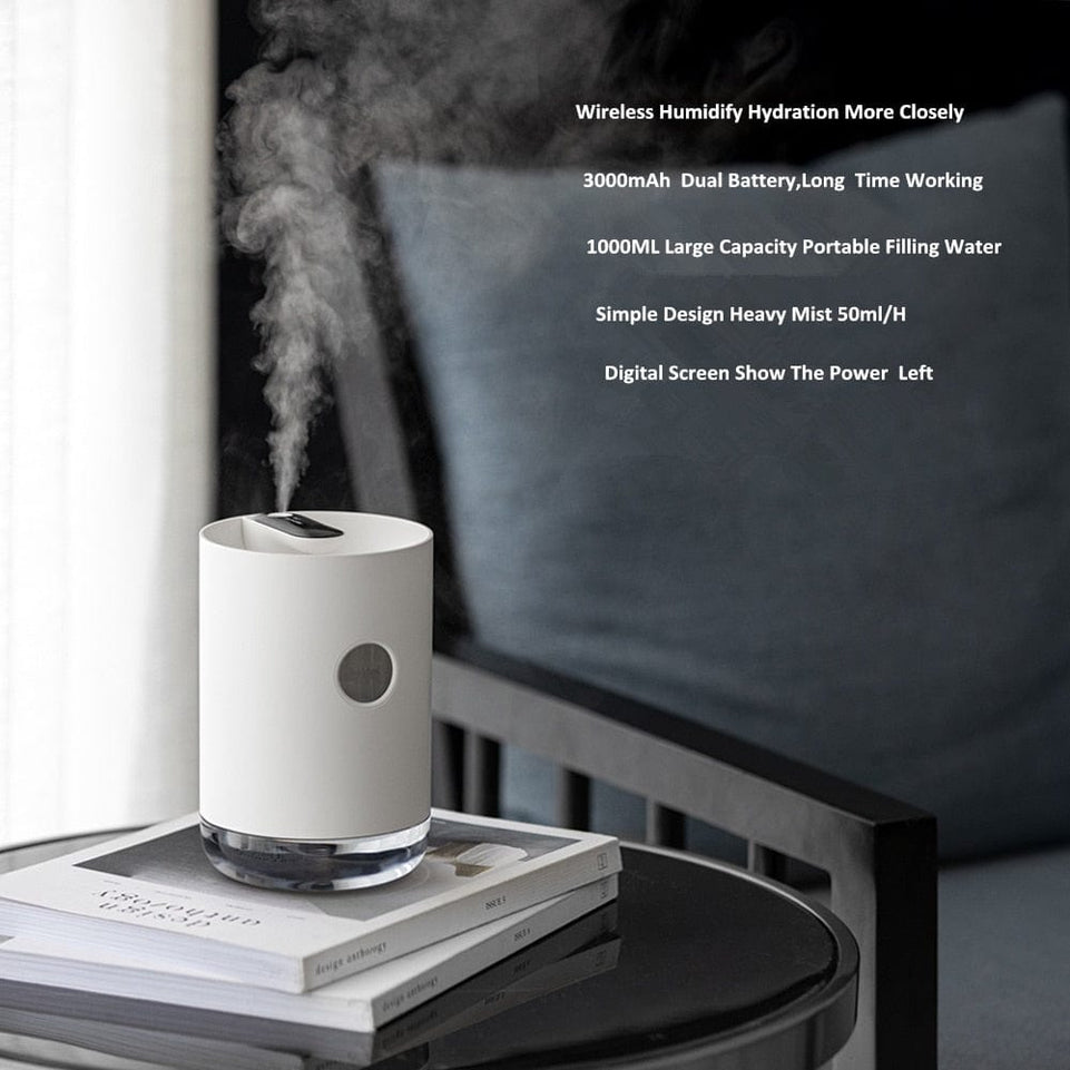1L Air Humidifier USB Ultrasonic Cool Mist Maker Aroma Difusor 3000mAh Battery Aromatherapy Humidificador Essential Oil Diffuser