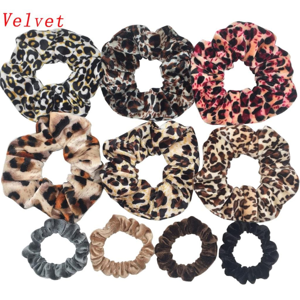 Scrunchies Set Hair Accessories Velvet Chiffon ties band Sequins organza Ponytail Holder Headwear No Crease Leopard Solid  10pcs