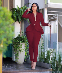 New Women Winter Women's Set Tracksuit Full Sleeve Ruffles Blazers Pencil Pants Suit Two Piece Set Office Lady Outfits Uniform