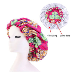 African Pattern Ankara Print Bonnet Women Night Sleep Cap Satin Lining Soft Extra Large Head Wear Ladies Headwrap Hair Care Hat